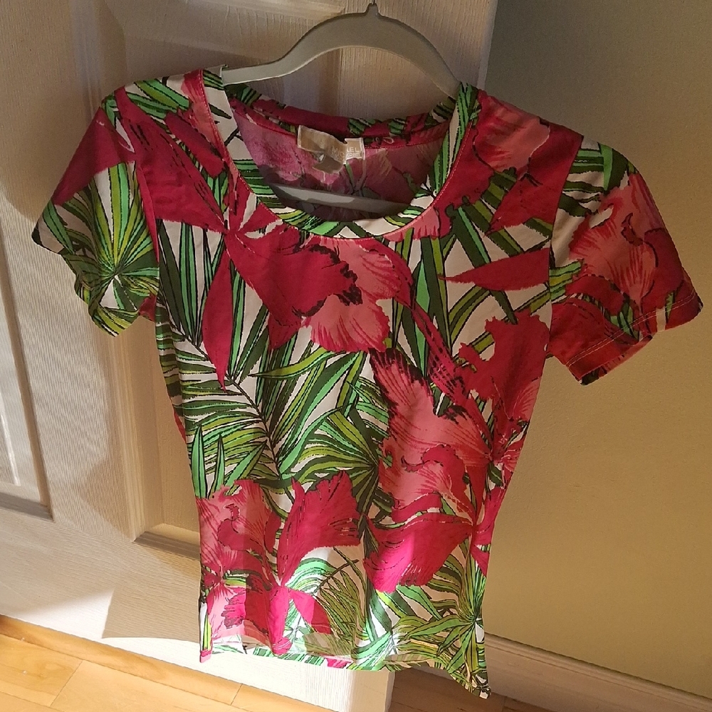 Michael Kors Pink and Green Floral T-Shirt
